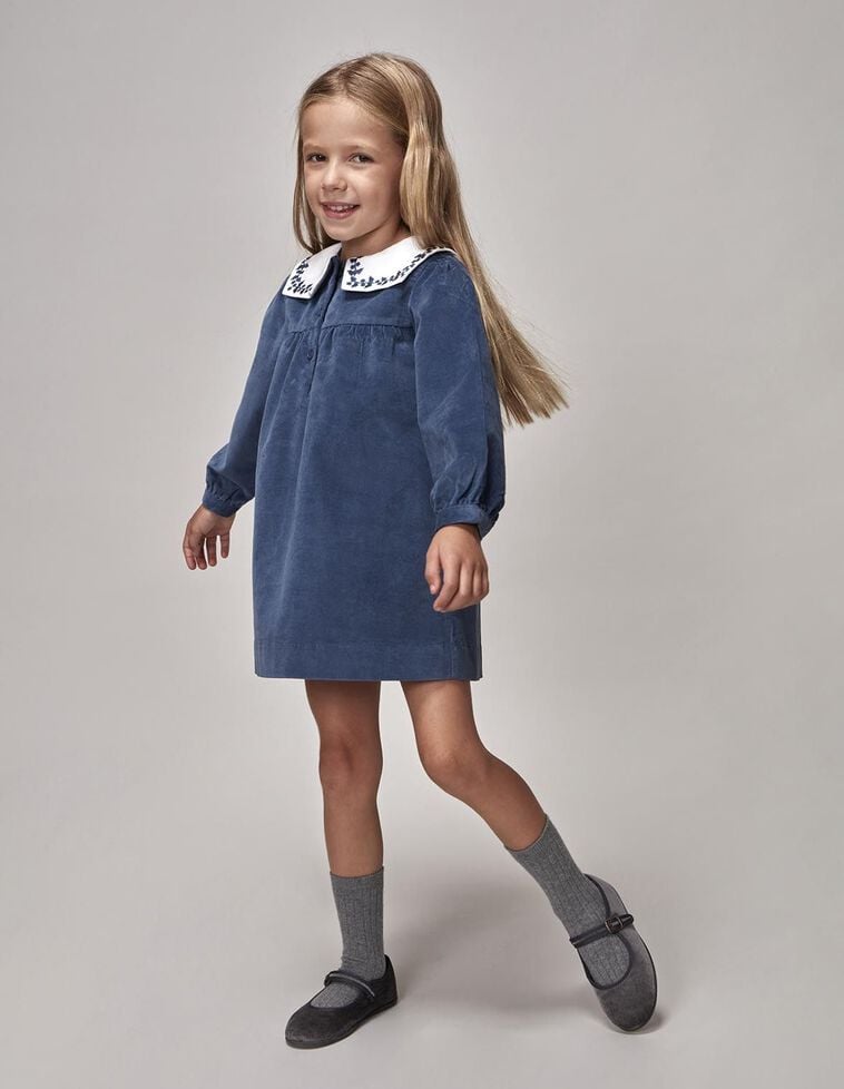 Vestido cuello bordado azul