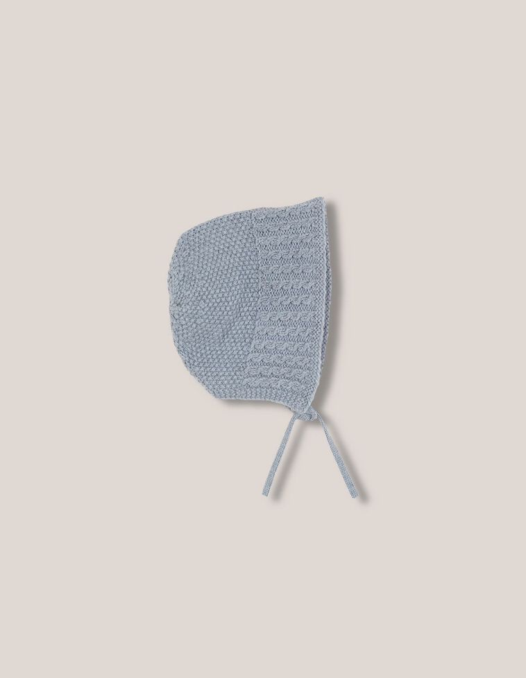 Capota de punto de arroz con lana y ochos azul