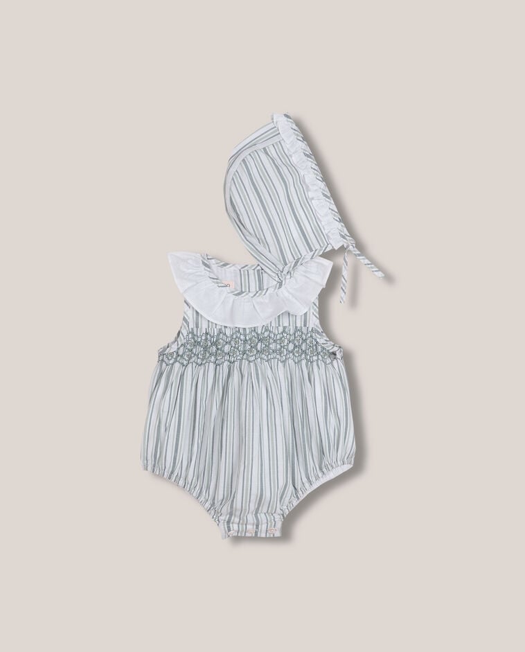 Conjunto ranita con smock blanco y capota