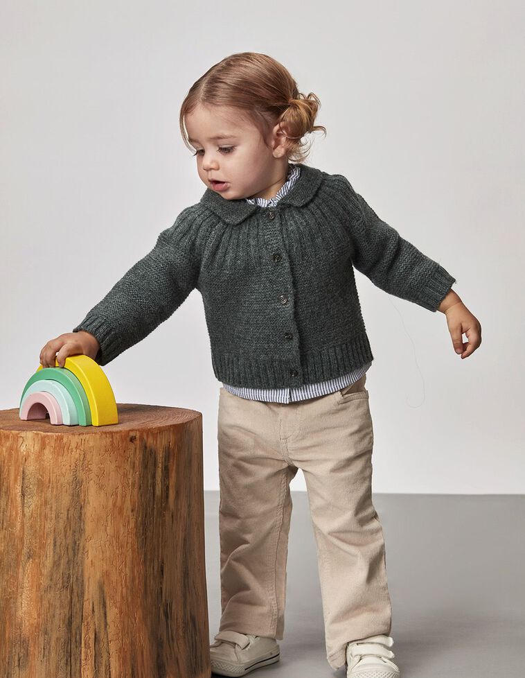Chaqueta Punto Bobo Con Cuello Volante Verde Oscuro