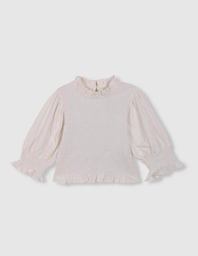 Camiseta de manga corta con smock blanco