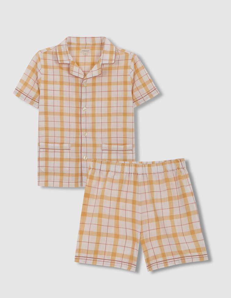 Pijama de manga corta de cuadros amarillo