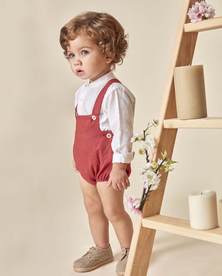 Bombacho de lino con tirantes coral