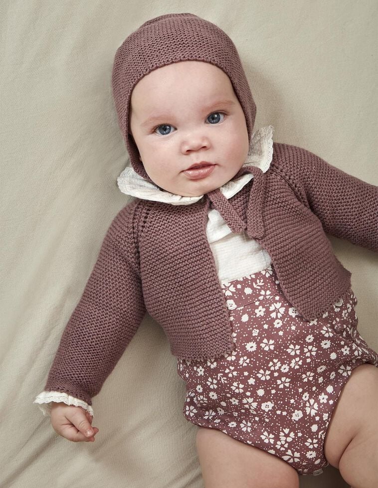 Chaqueta punto bobo con lana morado