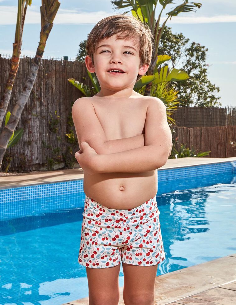 Bañador de estampado cerezas blanco