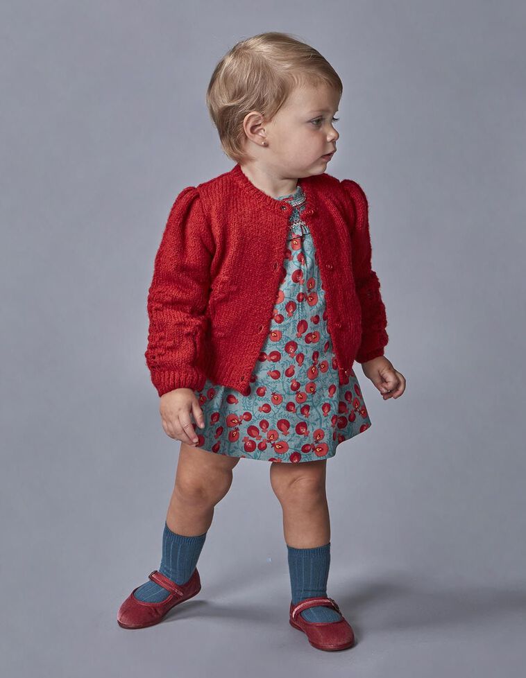 Chaqueta bordado con lana rojo