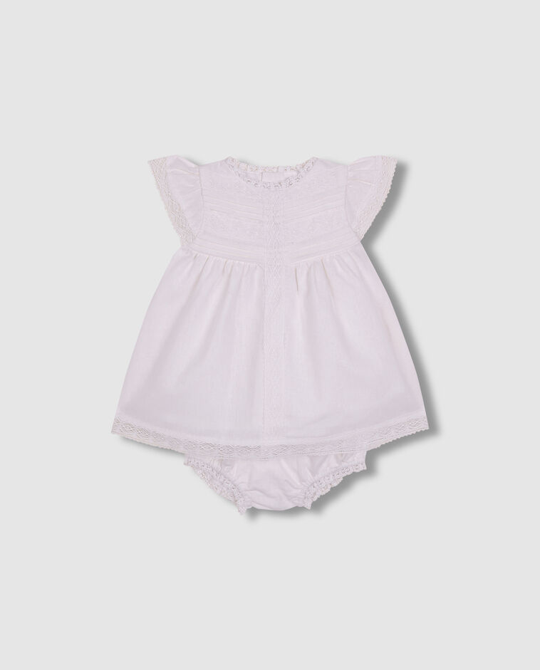 Vestido de lino con tiras bordadas blanco