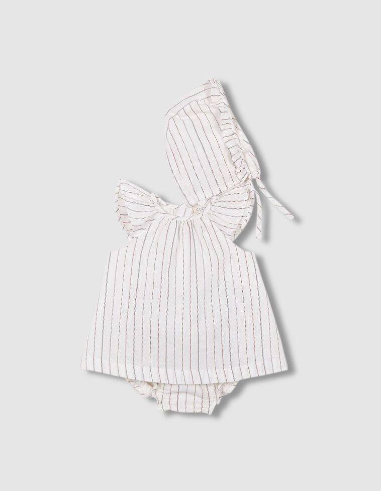 Conjunto vestido con capota rayas blanco roto