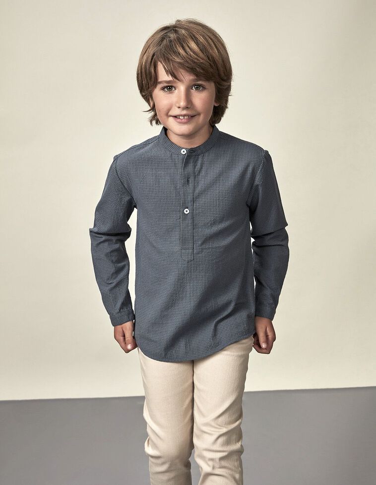 Camisa Mao Cuadros Vichy Seersucker Petroleo