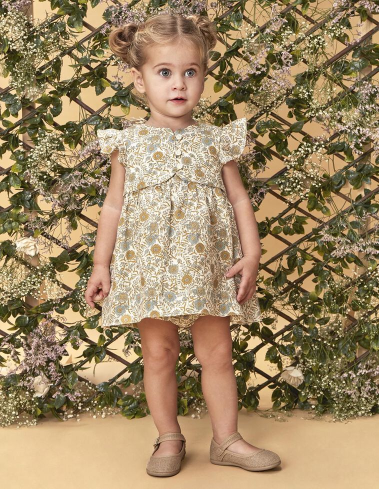 Vestido de lino estampado blanco