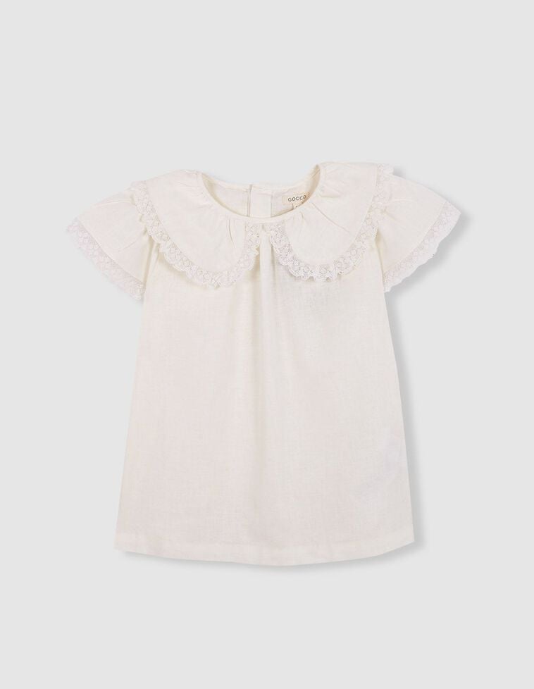 Blusa cuello peter pan con lino blanco