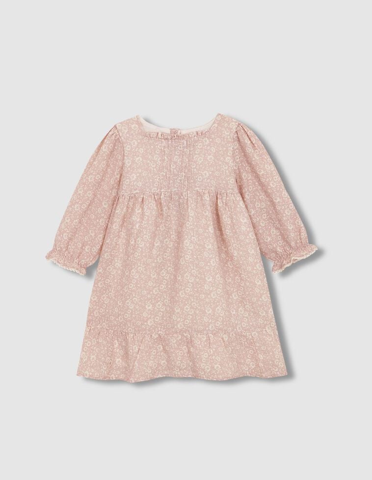 Vestido lino estampado flores rosa