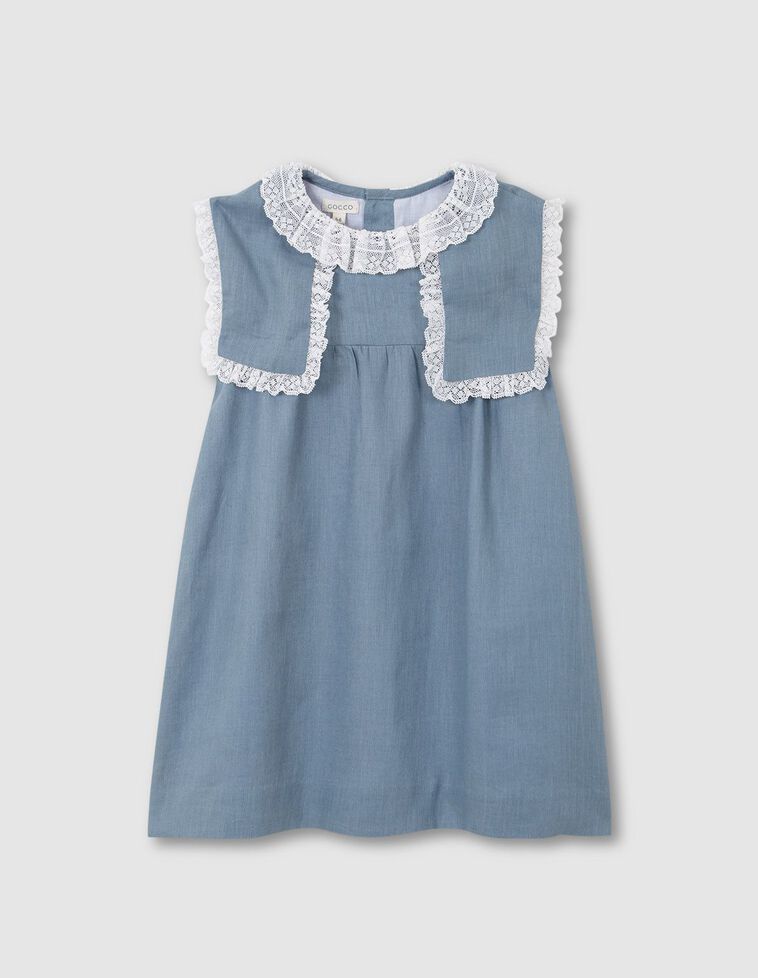 Vestido lino con tiras bordadas turquesa oscuro