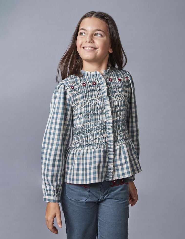 Camisa de cuadros con fruncido en el delantero verde