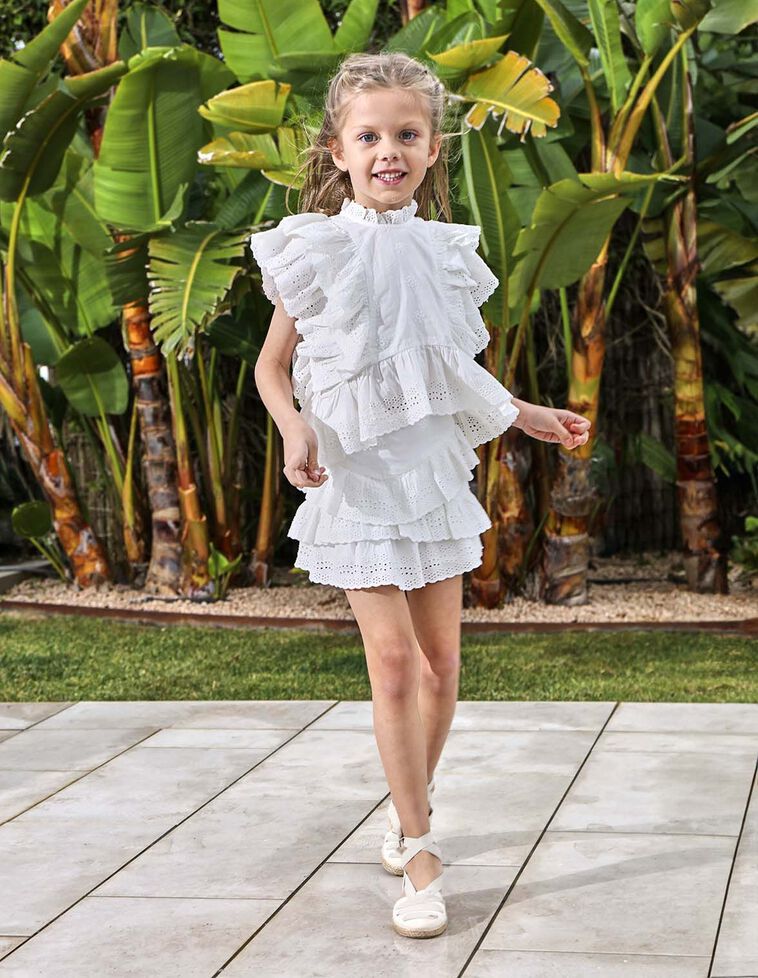 Blusa de openwork con volantes blanco