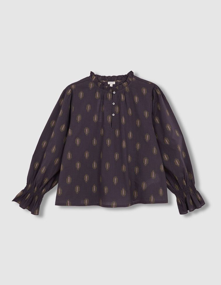 Blusa ikat manga abullonada gris