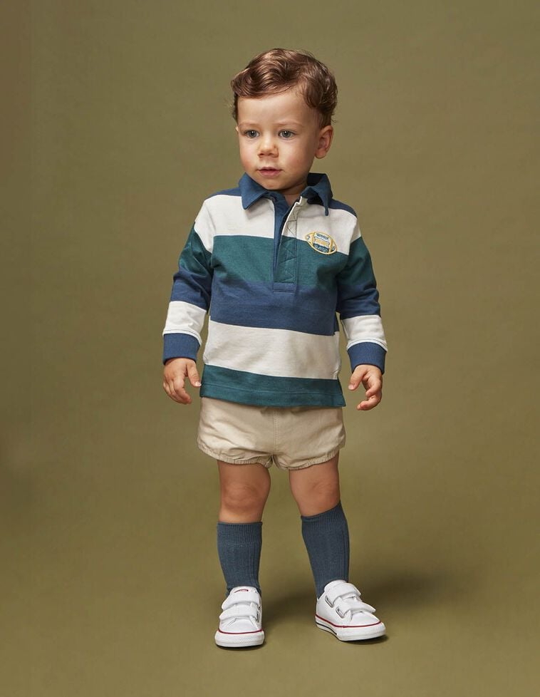 Polo de rayas tricolor azul