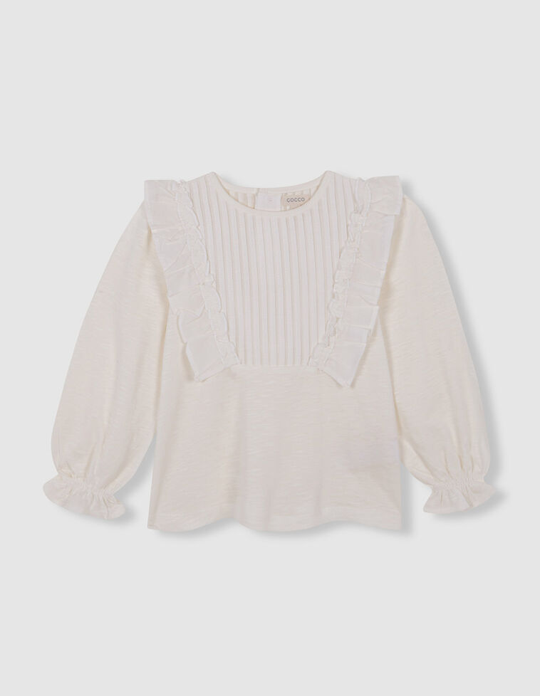 Blusa con volantes en v y puños fruncidos blanco Blusa con volantes en v y puños fruncidos blanco