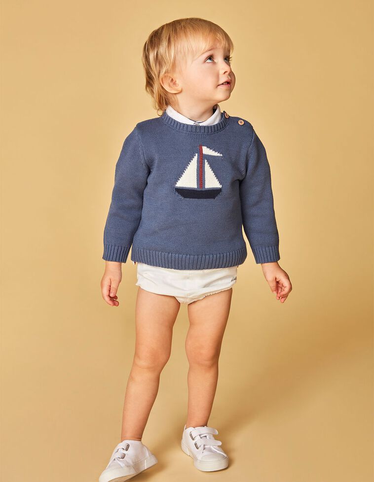 Jersey con intarsia azul medio 