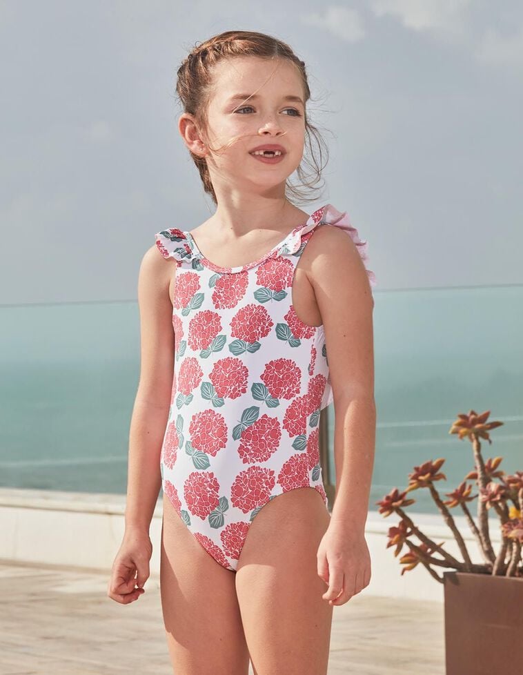 Bañador estampado hortensias blanco