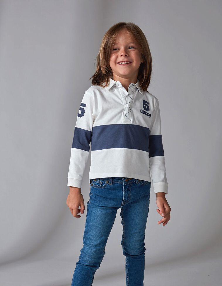 Polo blanco con franja azul | Niño Gocco