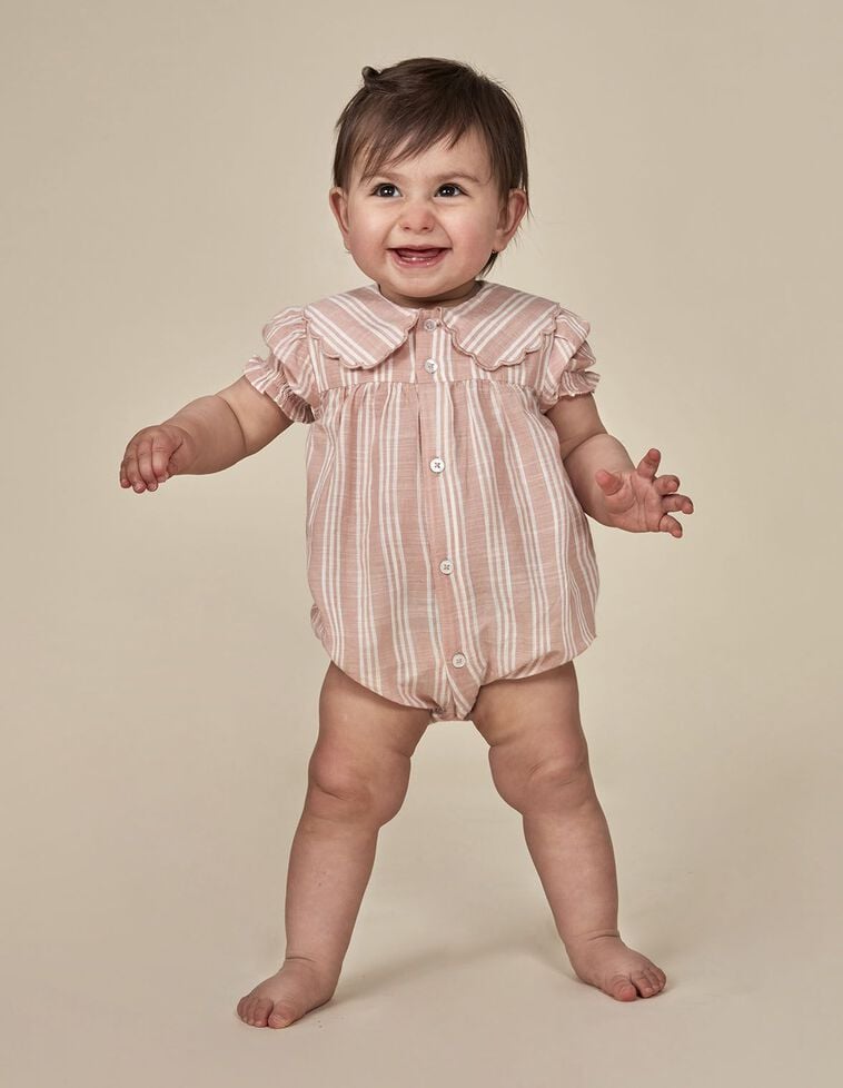 Pijama corto de rayas bicolor naranja