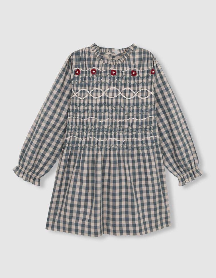 Vestido cuadros con bordado verde