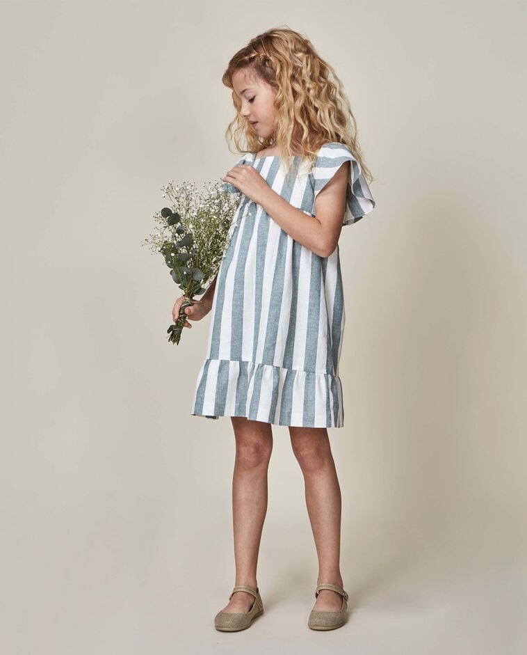 Vestido lino rayas verde