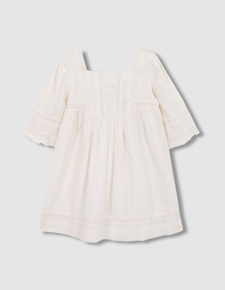 Vestido de arras dobby de algodón crudo con tiras en blanco