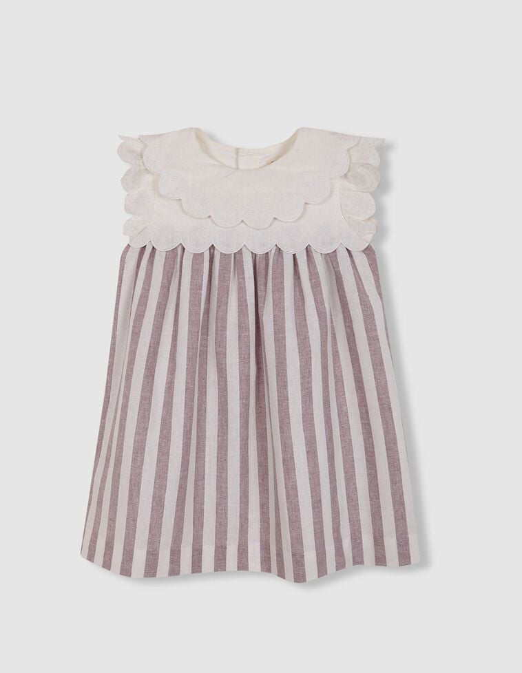 Vestido combinado de rayas lila con lino