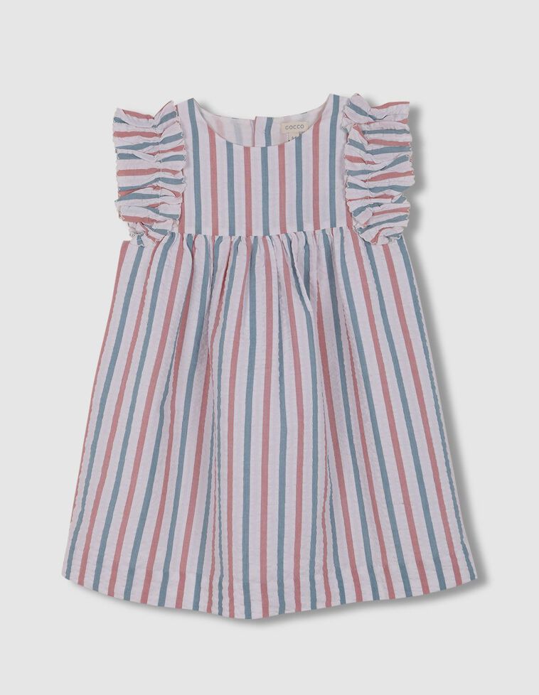 Vestido de rayas con volantes en mangas azul claro