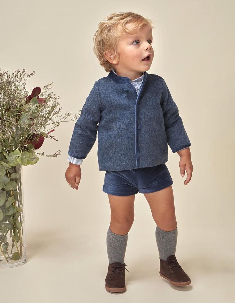 Chaqueta estilo austriaca de espiga con lana azul Chaqueta estilo austriaca de espiga con lana azul