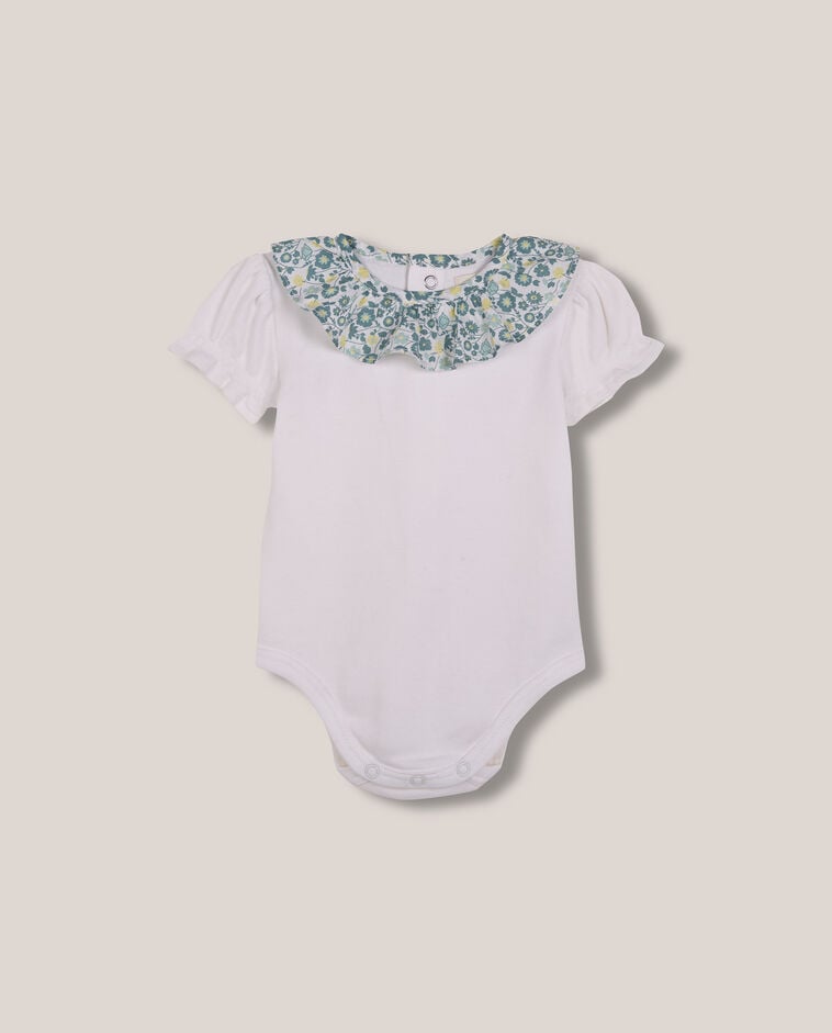 Body con cuello de popelin estampado flores blanco
