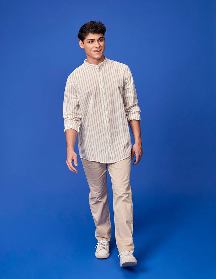 Camisa de rayas blanco roto y marsala