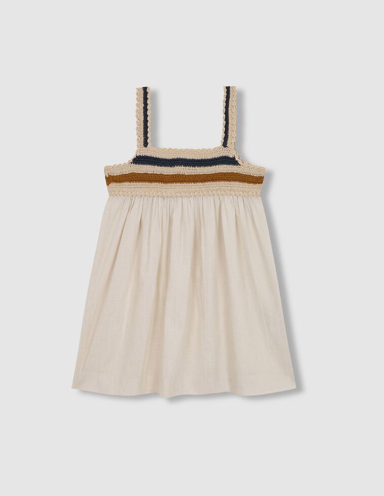 Vestido de crochet y popelín piedra