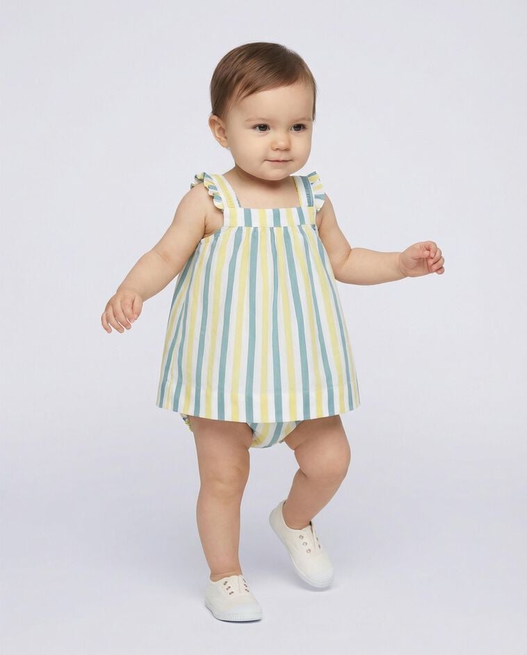 Vestido rayas amarillo y azul