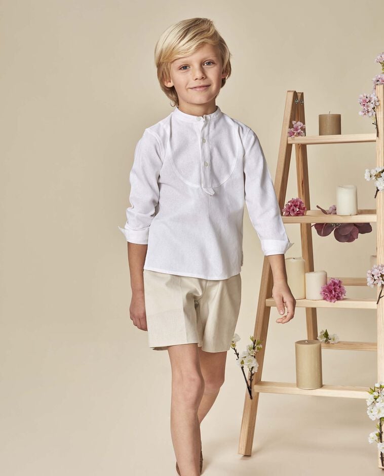 Pantal&oacute;n corto de lino piedra