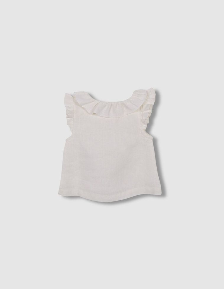 Blusa de lino blanco roto con volantes