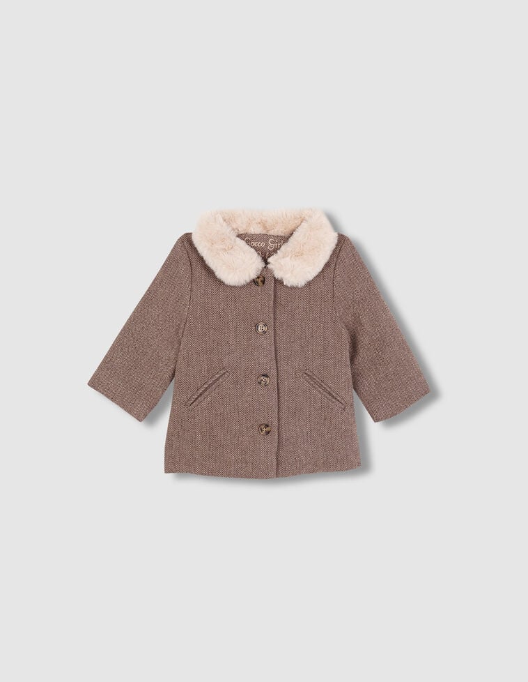 Abrigo paño con cuello de pelito camel