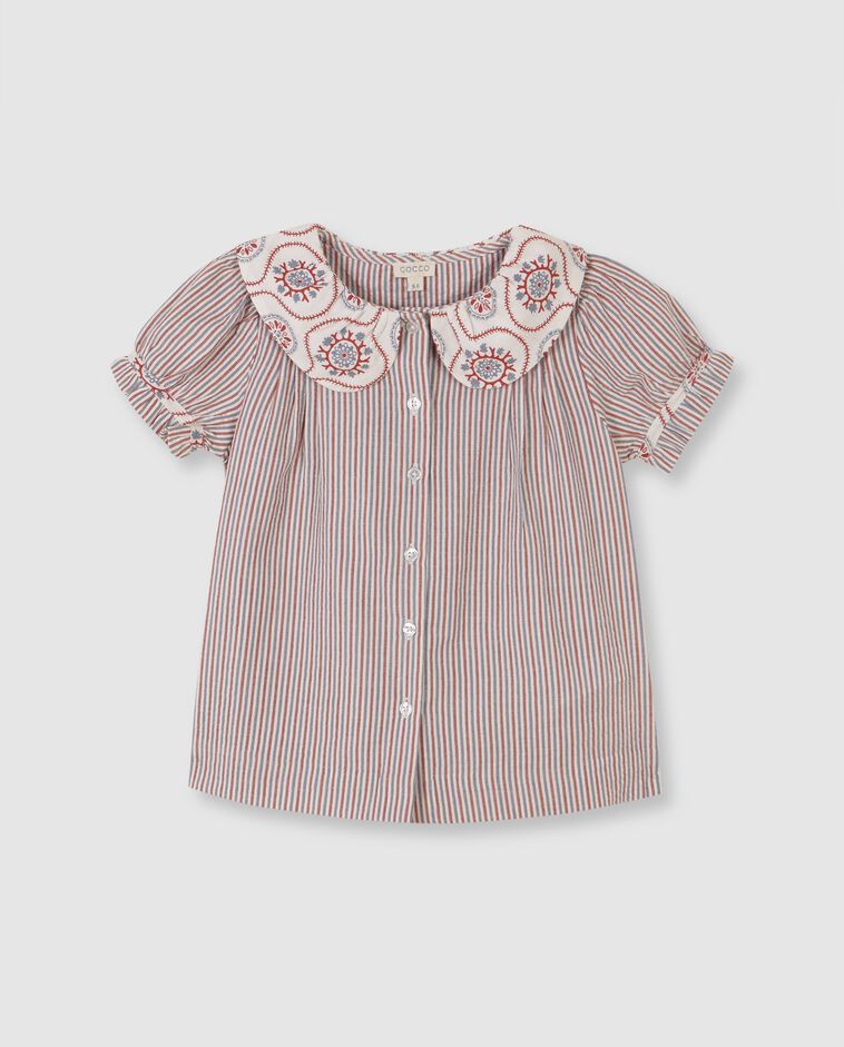 Blusa de manga corta con tejidos a contraste blanco