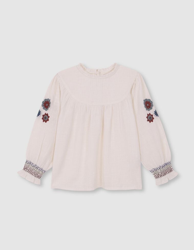 Blusa con bordado en mangas abullonadas blanco