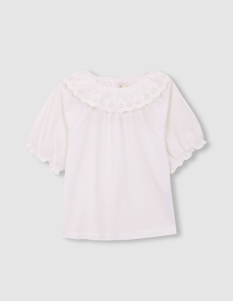 Camisa manga  corta con tira bordada blanco