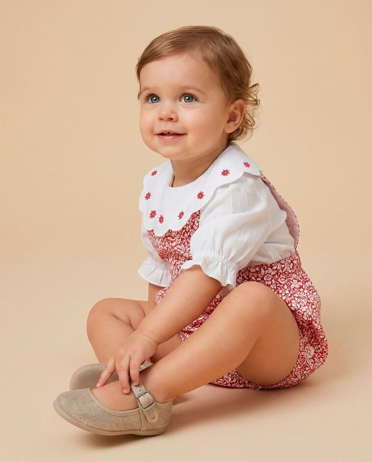 Camisa de lino cuello con bordados blanco