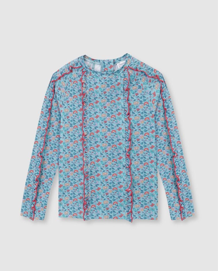 Camiseta de ba&ntilde;o con protecci&oacute;n solar estampado flores azul