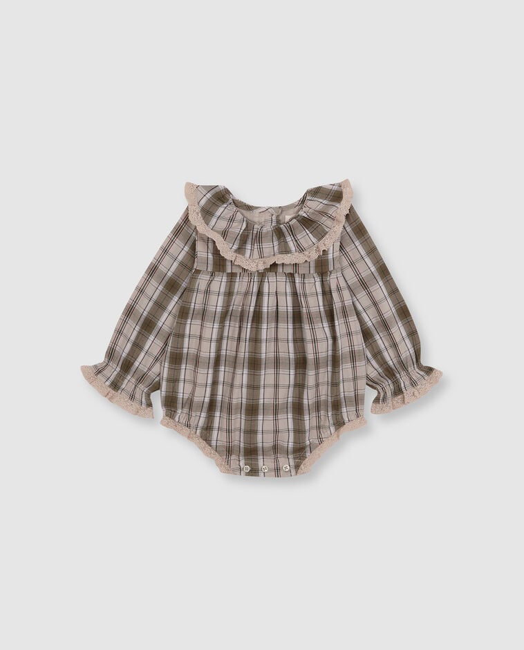 Ranita estampado cuadros con cuello volante piedra beb&eacute;