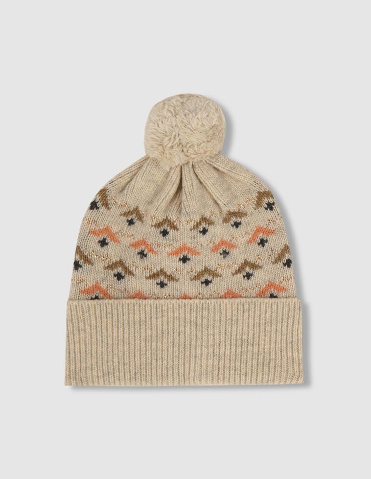 Gorro con intarsia y pompon piedra