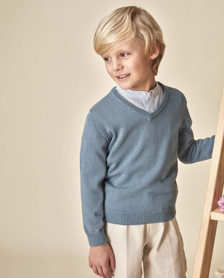 Jersey cuello pico azul