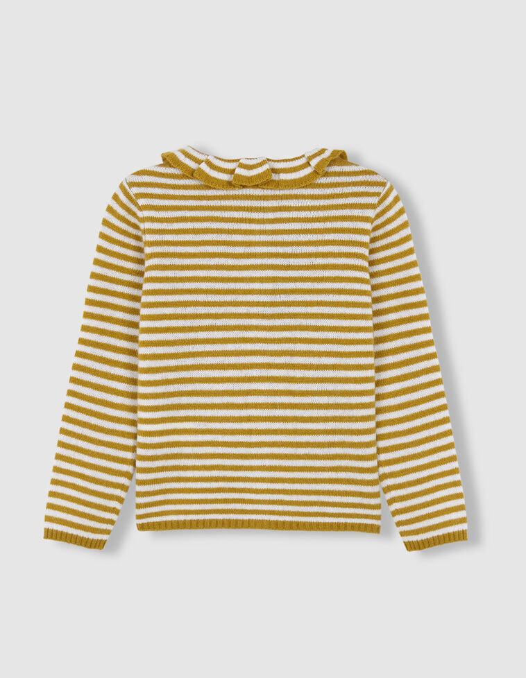 Chaqueta rayas lima y crudo cuello volante.
