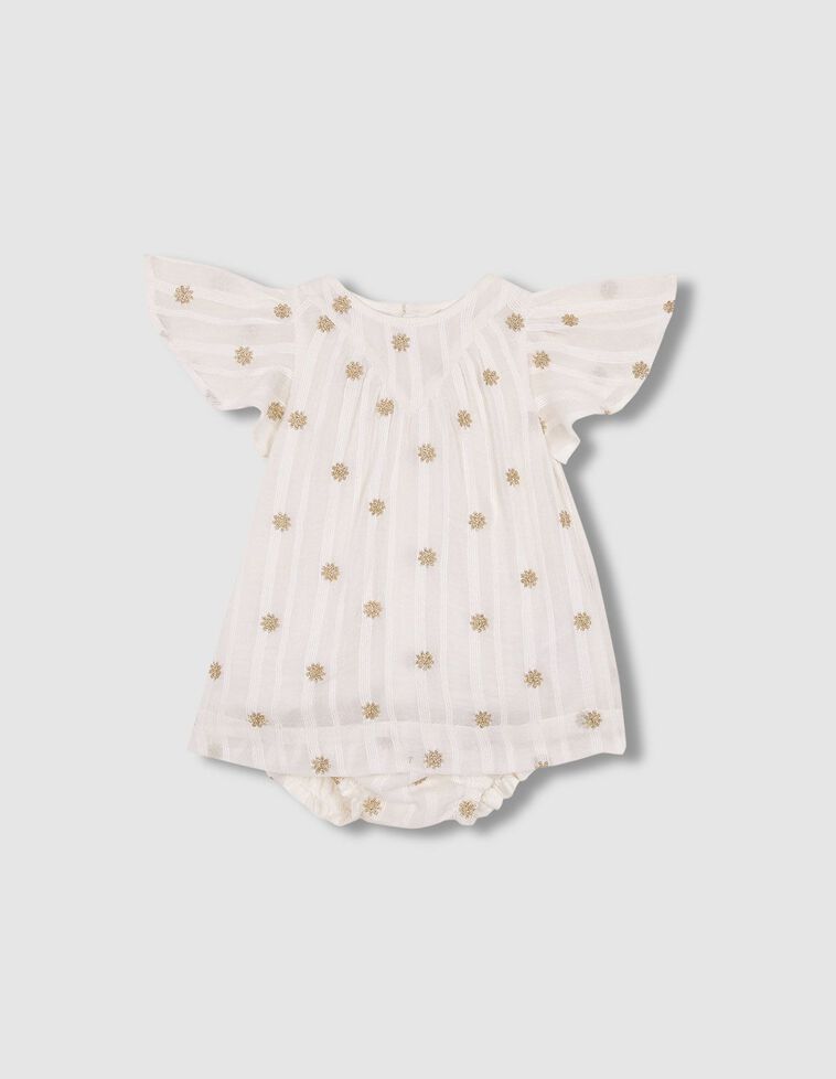 Vestido dobby blanco con bordados dorado blanco