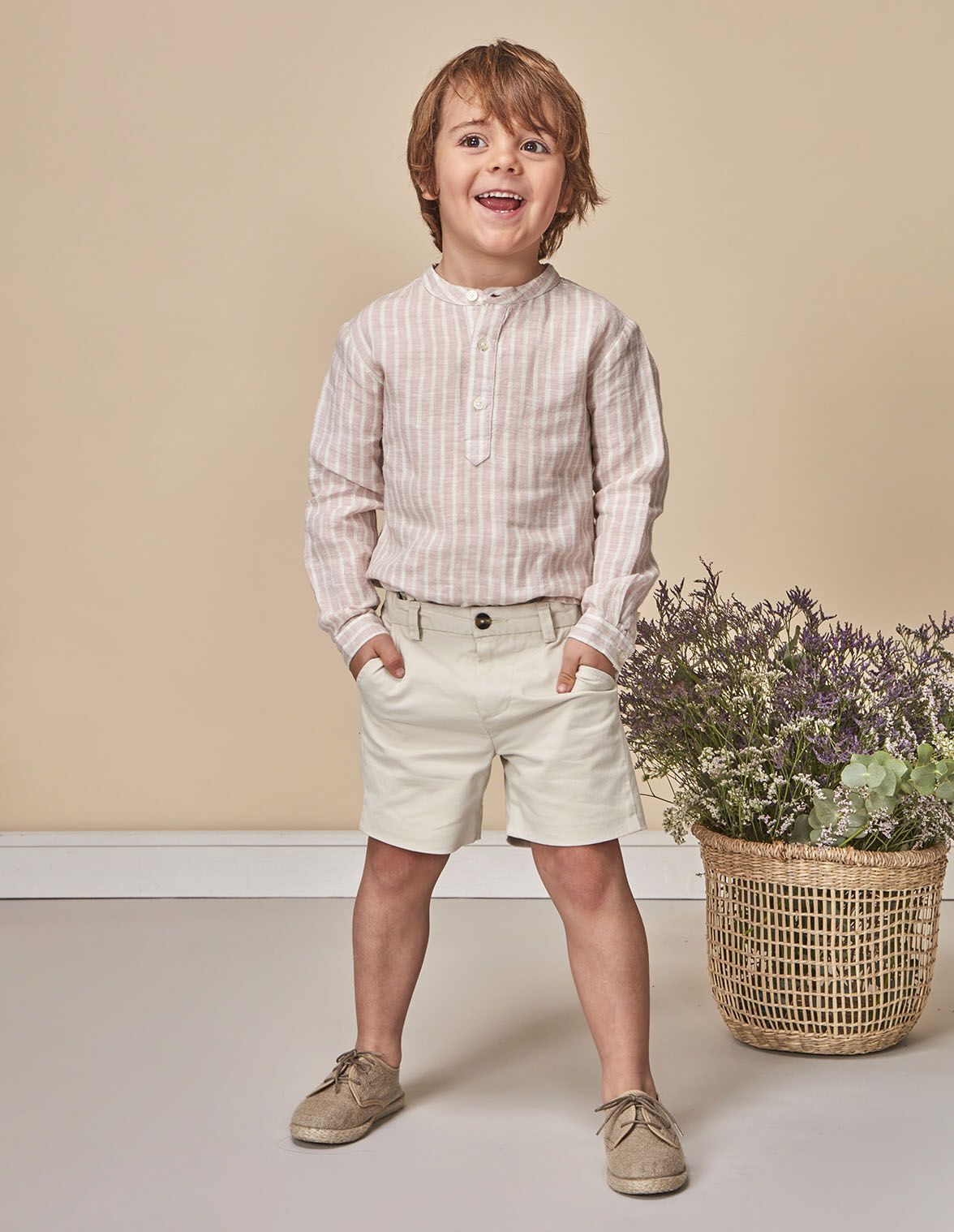 Camisa cuello mao rayas rosa para nino Gocco
